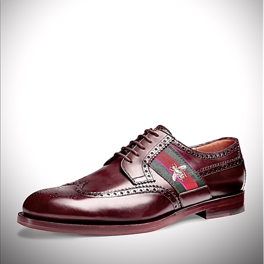 Gucci Burgundy Leather Lace-Up bee shoes